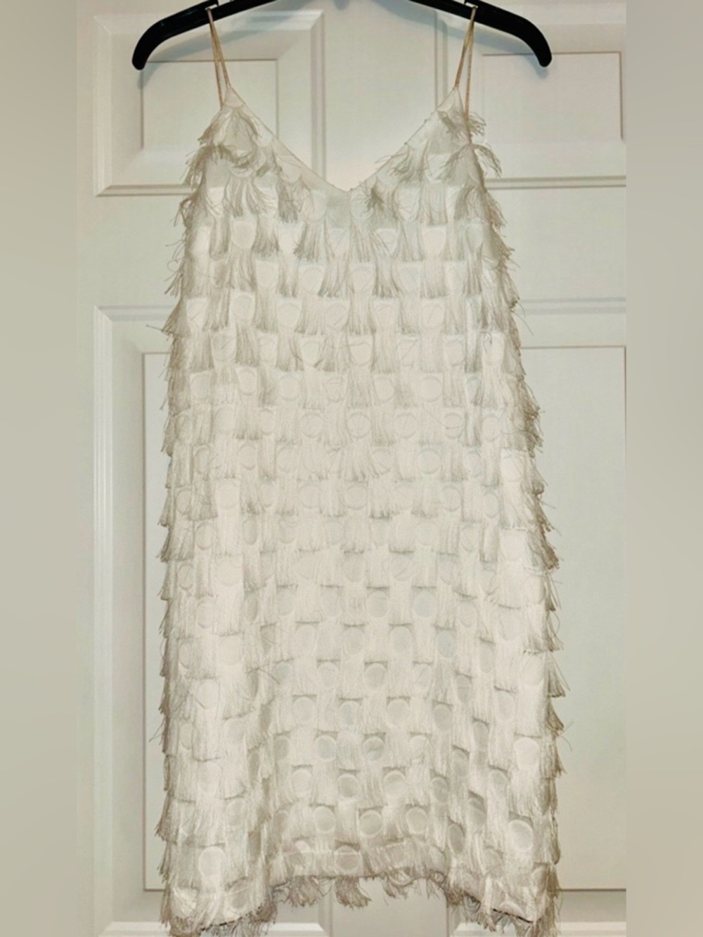 Jenn & Jo Eyelash Fringe Textured Slip Dress S White Artsy Party Modern Flirty
